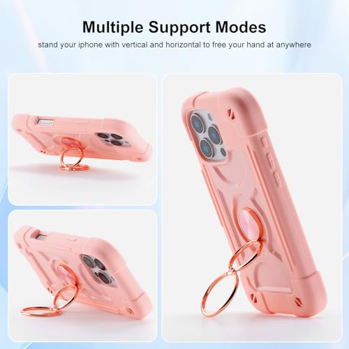 Image of MARKILL Compatible with iPhone with Built-in 360Rotating Ring Stand, Military Grade Drop Protection Full Body Rugged Heavy Duty Case Durable Cover (Pink, iPhone 16 Pro Max 6.9 inch)