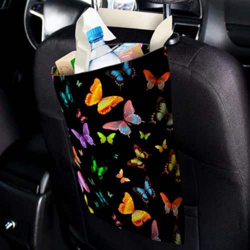 Image of IRADA Car Trash Bag Hanging No Snap Small Garbage Bag for Car Back Seat Cute Printed One-Handed Strap Trash Bags Car Accessories-Butterfly Car Trash Bags