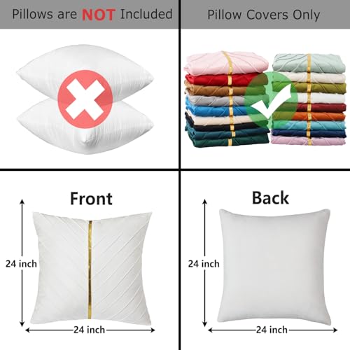 Image of Velvet Throw Pillow Covers 24x24 inch Pack of 2 Gold Decor White