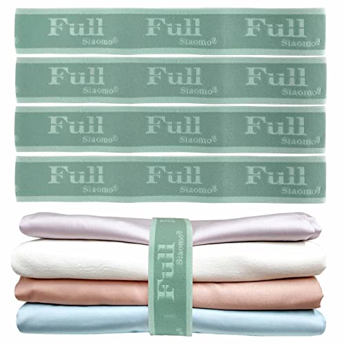 Siaomo Bed Sheet Organizer Bands, Sheet Set Storage Label Bands, Elastic Bedding Sheet Straps Wraps for Organizing Linen Closet （Full 4PCs | Green）