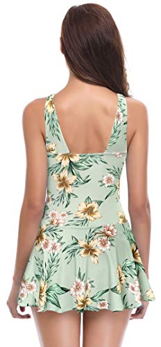 SHEKINI-Damen-Einteilige-Badeanzug-Elegant-Badeanzugkleid-Badekleid-Schwimmrock-Retro-Ruched-Bauchweg-Schwimmkleid-Baderock-Tankini