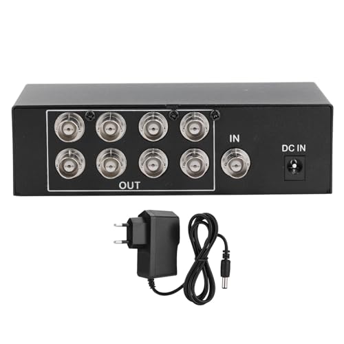 BNC-Video-Splitter-Box, 1 Eingang, 8 Ausgänge, 8 Ports, BNC-Splitter, 1080P, Koaxialverteiler, Verstärker für Videoüberwachungssystem, Überwachungskamera (EU-Stecker)