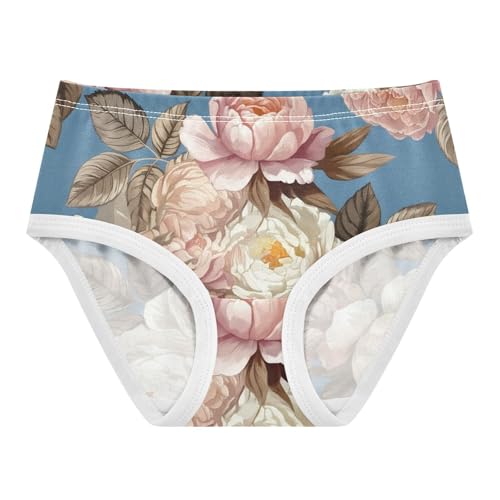 Pink White Floral Peony Rose Blue Toddler Underwear Custom 2t Cotton Panties Little Girl Funny Kids Briefs Undies