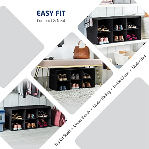 Freestanding Shoe Organizer No Tools Required 6 Big Sections Fits Men's Shoes, Compact For Entryways, Closets Also Ideal For Accessories, Durable Cardboard Covered With Smooth Fabric Foldable Straps #TOP7