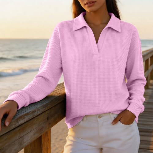 Womens Long Sleeve T Shirts Waffle Knit Basic Fit Tunic Going Out Top - image 3