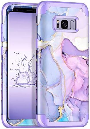 Miqala for Galaxy S8 Plus Case,Marble Design Three Layer Heavy Duty Shockproof Hard Plastic Bumper +Soft Silicone Rubber Protective Case for Samsung Galaxy S8 Plus,Purple