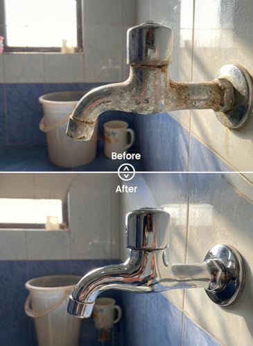 Image of Pollie Limescale Cleaner 800mL | 1 Spray Bottle + 2 Refill Sachets | Removes Limescale, Salt Deposits on Faucets, Shower, Copper, Brass, Bathroom Tiles | 0% HCl Acid, Chlorine, Ammonia formulation