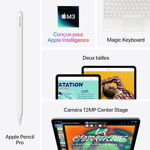 Apple iPad Air 11 Pouces avec Puce M3 : Apple Intelligence, écran Liquid Retina, 128 Go, caméras Avant/arrière 12 Mpx, Wi-FI 6E, Touch ID, autonomie d’Une journée – Gris sidéral