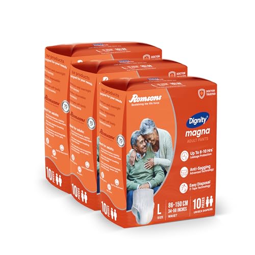 DIGNITY Magna Pant Style Adult Diapers - L (30 Pieces) With Wetness Indicator and Leakage Protection Upto 8-10 Hrs.