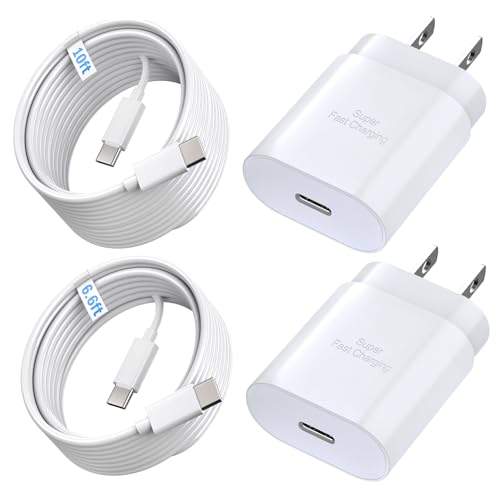 TT&C 25W Charger for Android, Super Fast Charging USB C Block & Type C Charge Cable Cord (White, 6ft+10ft)