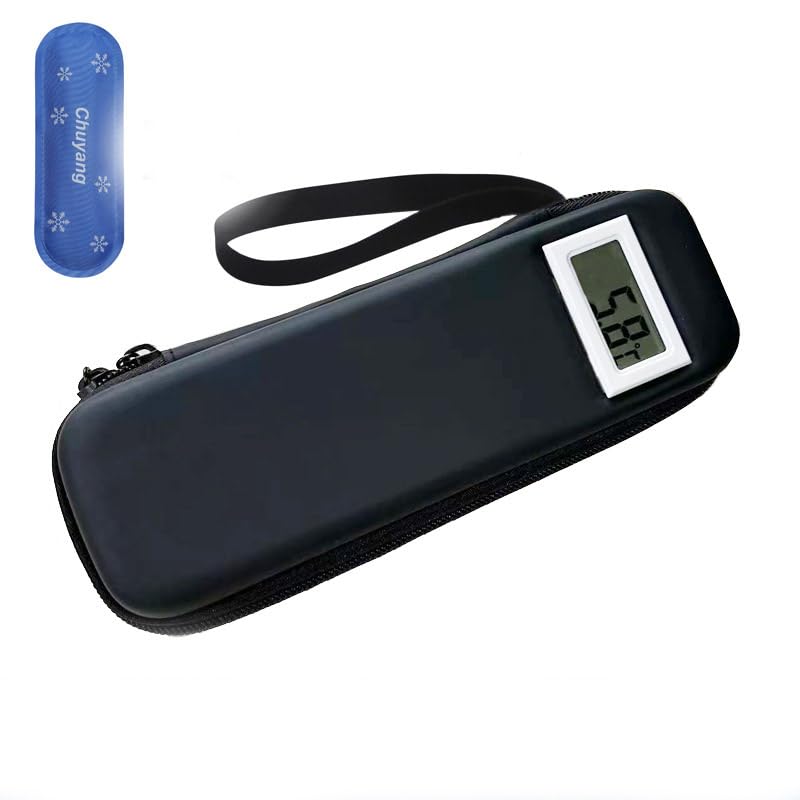 ZEKAROULMedicine Refrigeration Bag, Portable with 2 Ice Packs Insulin Refrigeration Box with Digital Temperature Display Environmentally Friendly Medicine Insulation Bag Ice Pack (Black)