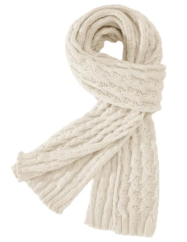 heekpek Bufanda Mujer Invierno Cálidas Largas de Punto Trenzado Bufandas Cuello Grande, 200cm x 30cm, Blanco