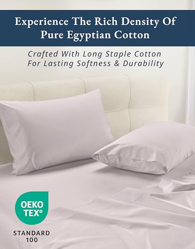 Image of LANE LINEN King Size Deep Pocket Sheets Egyptian Cotton Sateen - Grey Lilac | King Bed Sheet Set - 4-Piece Set, For A Luxurious Night's Sleep, For A Silky Hotel-Style Bed, Guest-Ready Comfort