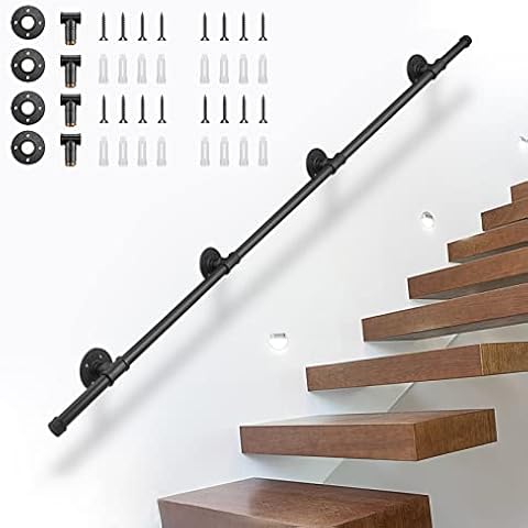 Handlauf für Treppen, Aomdom Handlauf Treppengeländer Innen und Außen, Handlauf Schwarz mit Rutschfestem, Rostfreiem, Industriellem, Verzinktem Stahlrohr für Küche BadGarten, 3M Cover