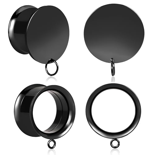 Vankula 2 Pairs DIY Hypoallergenic Stainless Steel Plugs Ear Gauges Tunnels Piercing Expander Stretchers Fashion Body Jewelry (Black, 10mm(00G))