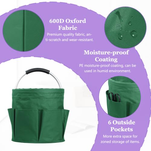 Image of 2-Pack Cleaning Supply Caddy with 6 Side Pockets, 17L Foldable Bucket Organizer Storage Tote with Handle, 600D Oxford Tool Bag for House, Dorm, Garden, Bathroom, Green