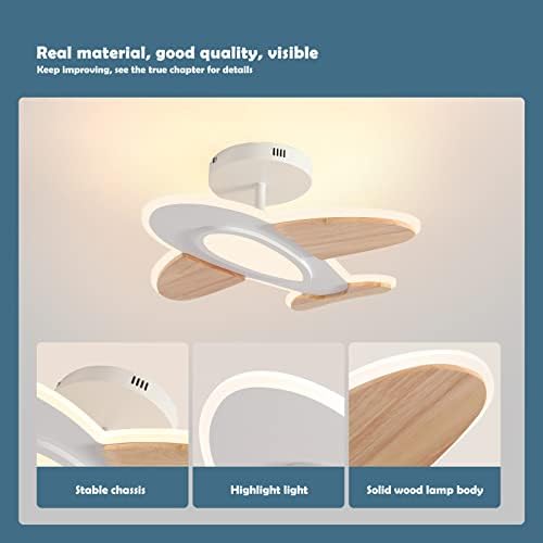 Schindora 35 W LED Ceiling Light Children's Room I Airplane Shape Dimmable Ceiling Lights with Remote Control I 50 * 45 CM I 2700-6500 K I White and Wood Accessories Ceiling Lamp