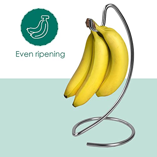 Freestanding Banana Holder, By Home Basics (Satin Nickel) | Metal Banana Hanger | Banana Tree Hanger With Hook And Base For Countertop And Table #TOP3
