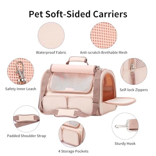 FUKUMARU Transportbox Katze, Faltbare Katzentransportbox,Transportbox für Katzen/Hund bis 22kg, Pink