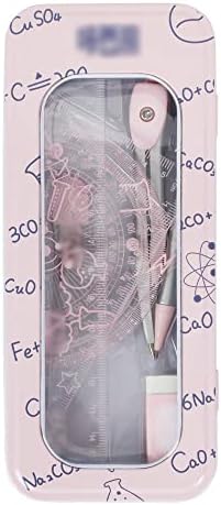 LA HUATE Compass Protractors Square Set Math Geometry Set Drawing Ruler Set Kids Stationery Gifts 8Pcs, Pink