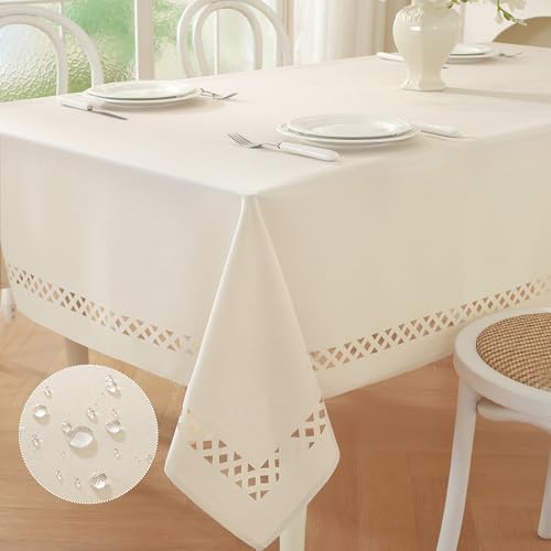 JIALE Heavy Duty Rectangle Tablecloth with Decorative Cutouts, Waterproof Tablecloth