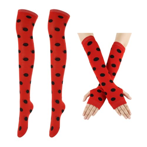 Image of SherryDC Womens Girls Cosplay Rainbow Striped Knee High Socks Leg Arm Warmer Fingerless Gloves Set