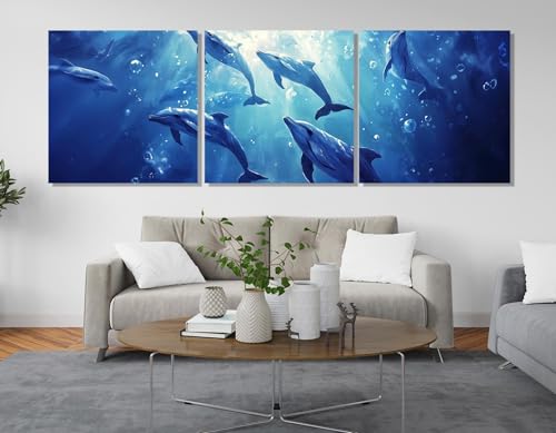 Toile dauphins pour salon moderne décoration murale grand format