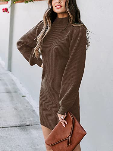 Anrabess Sweater Dress For Women Mock Neck Long Sleeve Pullover Slim Fit Ribbed Fall Wedding Guest Dress Elegant 2023 Trendy Outfit Dressy Clothes A145Zongtuo-S Brown #TOP2