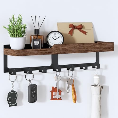 HapiRm Schlüsselbrett mit Ablage Shlüsselhaken – Schlüssel Organizer Wand mit Holztablett & 7 Hakenâ€¦ – Miniatur