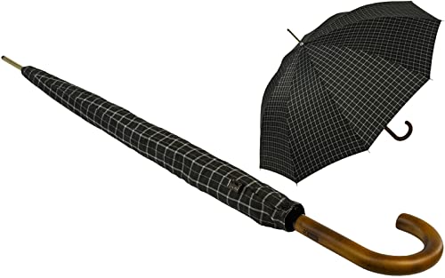 iX-brella Paraguas automático para hombre con mango redondo de madera auténtica, Color negro., 113 cm