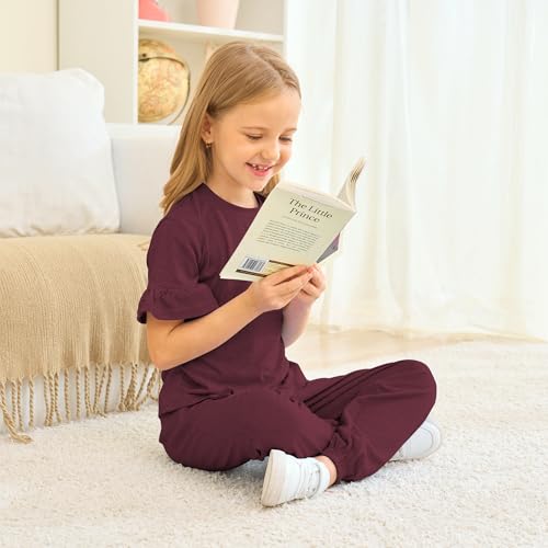 Image of Kids Girls Outfits Ruffle Sleeve T-Shirt Pants Set 2Piece 4-13 Years