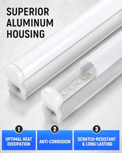 Image of (2 Pack 4FT T5 LED Shop Light,6500K,20W,2300LM(Super Bright White) Linkable LED Integrated Fixture,Garage Ceiling and Cabinet Light,Strip Light,Corded Electric with ON /Off Switch