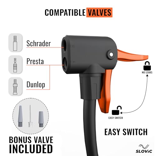 Image of Slovic Cycle Pump for Bicycle with Meter | Foot Air Pump for Car Tyre, Bike, Basketbal, Football Pump, | Cycle Accessories for Bicycle | Easy to Carry & Store
