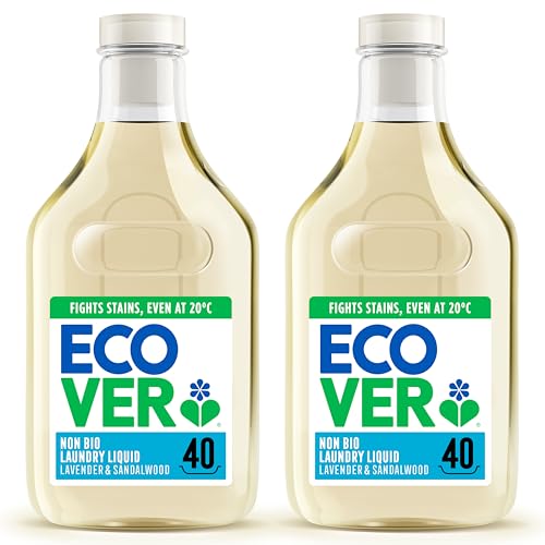 Ecover Concentrated Non-Bio, Laundry Detergent, Laundry Washing Liquid, Lavender and Sandalwood, 2x Pack of 40 Washes, 2x 1.43L
