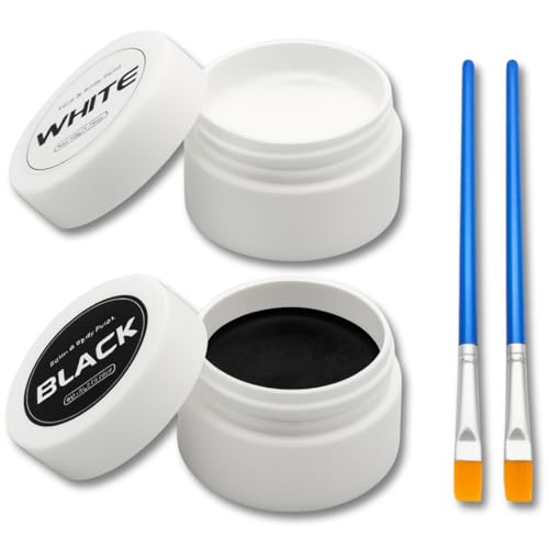 White Face Paint + Black Face Paint Set Halloween Makeup Kit for Adults SFX Cosplay Body Paint Non Toxic Black and White Face Paint for Joker Clown Skeleton Vampire Zombie Look