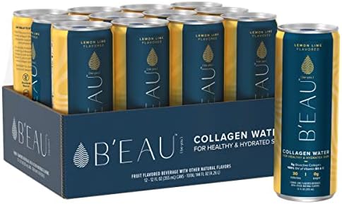 B'EAU Collagen Water, Lemon Lime, 12 Fl oz, 12 Pack
