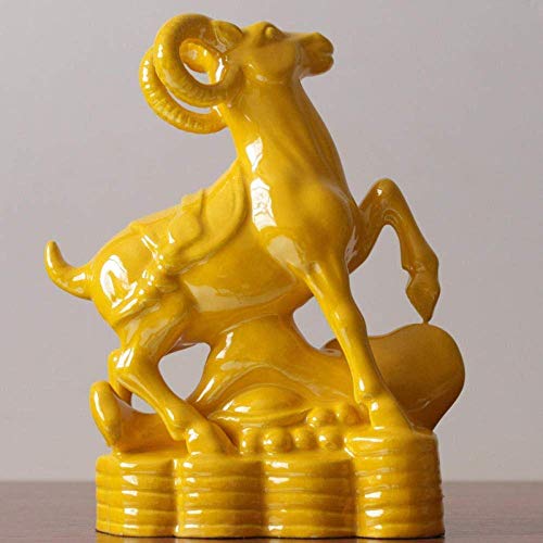 Statue mouton en céramique jaune pour décoration de bureau - 3