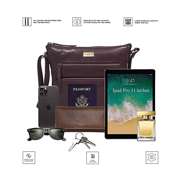 Crossbody Bag for Women – Genuine Leather Large Purse with Multiple Pockets and Adjustable Strap – Fits iPad Pro 11” - Image 5