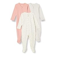 Amazon Essentials Unisex Babies' Footed Sleep and Play, Pack of 3, Dusty Rose/Dots/Stripe, 0-3 Months