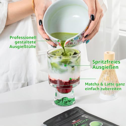 TEANAGOO Matcha Set mit Ausgießer, Weiß, Keramikschale, Bambusbesen – Ansicht 4
