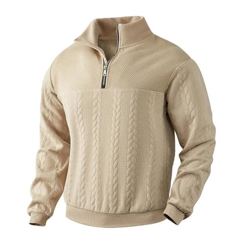 Men's Casual Stand Up Collar Zipper Sweater Loose Knitted Twist Long Sleeved Outdoor Pullovers2
