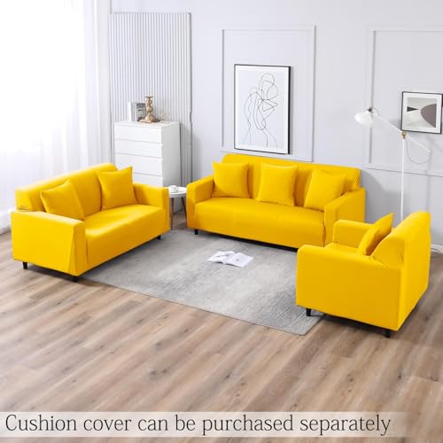 Image of HOKIPO Stretchable Elastic Couch Cover 1 Seater, Sunny Yellow (NEW2-4277-E20)