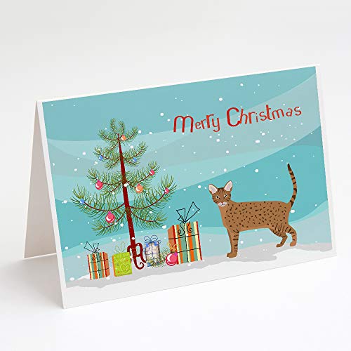 Caroline's Treasures CK4666GCA7P Ocicat Cat Merry Christmas Greeting Cards and Envelopes Pack of 8 Blank Cards with Envelopes Whimsical A7 Size 5x7 Blank Note Cards