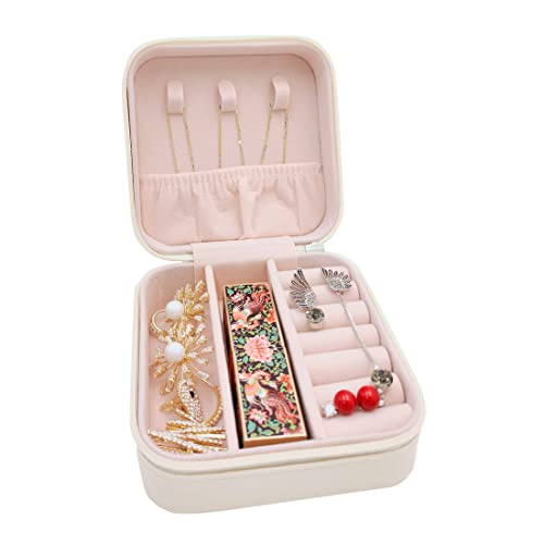 Image of TRODANCE Mini Jewelry Case, Small Travel Jewelry Organizer, Portable Jewelry Box Storage Display Box For Rings, Earrings, Necklaces (White-4)