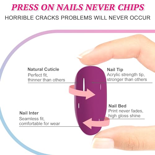 Ceboic 24Pcs Amande Faux Ongles Court, French Press on Nails avec Brun Feuilles Dessin, Brillant Ovale Couverture Complète Acrylique Fake Nails pour Femmes et Filles Nail Art Décoration – vue 3