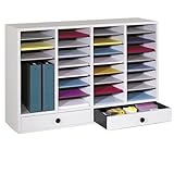 Pemberly Row Office/Classroom 32 Compartment Literature Mailbox Organizer with 2 Storage Drawers, Light Grey