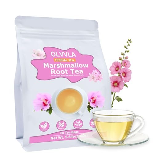 Image of Olvvla - Marshmallow Root Tea Bags - 80 Count - Sifted Althaea Officinalis | Sliced dried marshmallow root herbal tea with mild smooth taste, gentle soothing for throat & gut daily sipping