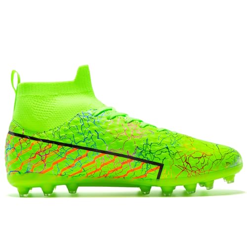 Image of Unisex Soccer Cleats Mens Lightweight No-Tie Lacing System Multi-Surface Football Shoes with Ankle Support for Beginners to Advanced Players