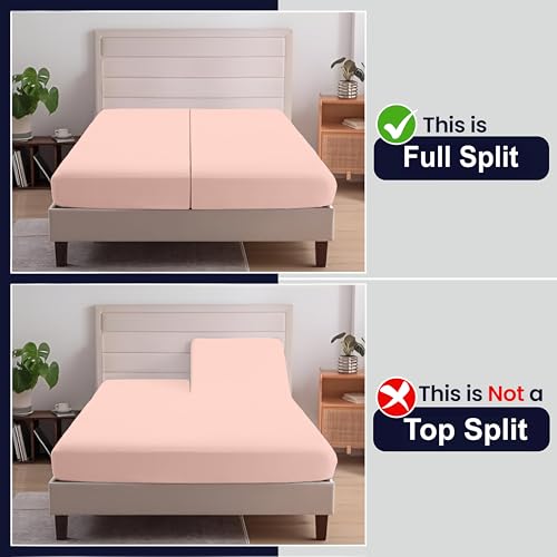 Image of SGI Split King Sheet Set for Adjustable Bed Egyptian Premium Cotton 600 Thread Count Sheets for Sleep Number Bed 15 inch Deep Pocket 5 Pc Set with 2 Twin XL Fitted Sheets Soft Breathable -Peach