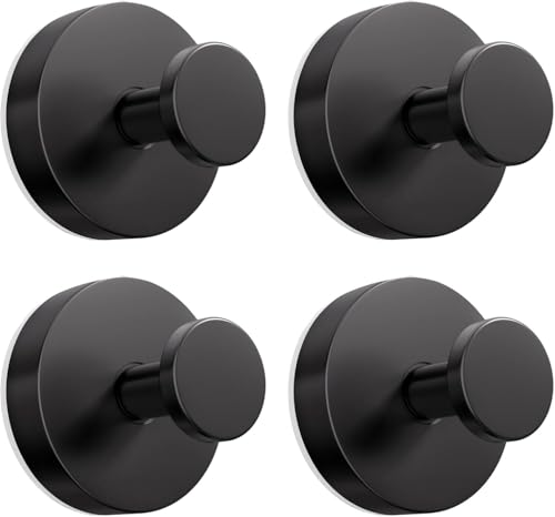 MOSILA Lot de 4 porte-serviettes à ventouse extra solides en acier inoxydable sans perçage - Crochets muraux à ventouse pour salle de bain - Noir - Pour cuisine, salle de bain, verre, chambre à
